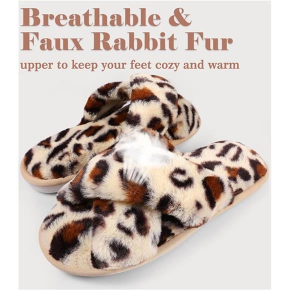 Women's Fuzzy Memory Foam Slippers Cross Band Cozy Open Toe Slide Slipper - Picture 3 of 7